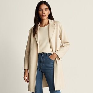 NWT ZARA Faux Suede Cream Open-Front Longline Coat S